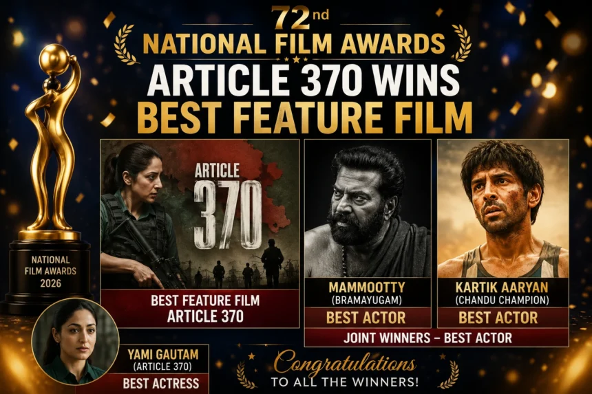72nd National Film Awards 2026 where Article 370 won Best Feature Film while Mammootty and Kartik Aaryan shared the Best Actor honour.