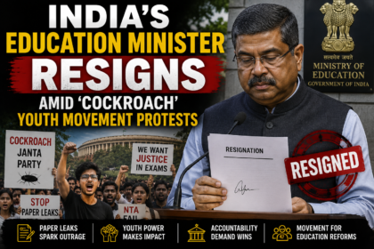 India's Education Minister resigns amid Cockroach Youth Movement protests over exam paper leaks and education reforms.
