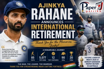 Ajinkya Rahane acknowledging the crowd after announcing his retirement from international cricket.