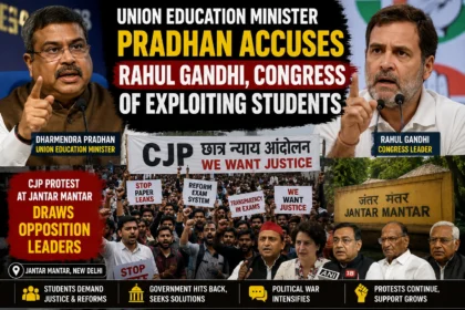 Union Education Minister Pradhan Accuses Rahul Gandhi, Congress of Exploiting Students; CJP Protest at Jantar Mantar Draws Opposition Leaders