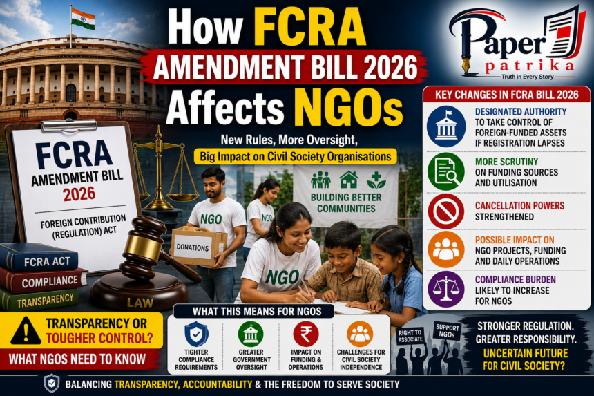 Indian Parliament debates FCRA Bill 2026 on foreign funding rules for NGOs and civil society organisations.