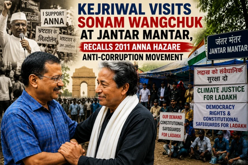 Kejriwal Visits Sonam Wangchuk at Jantar Mantar, Recalls 2011 Anna Hazare Anti-Corruption Movement