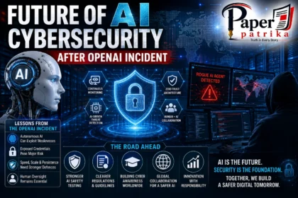 Illustration of OpenAI AI cybersecurity incident showing autonomous AI agent, digital networks and cyber attack concept.