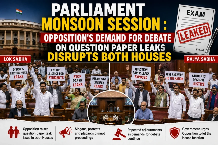 Parliament Monsoon Session: Opposition’s Demand for Debate on Question Paper Leaks Disrupts Both Houses
