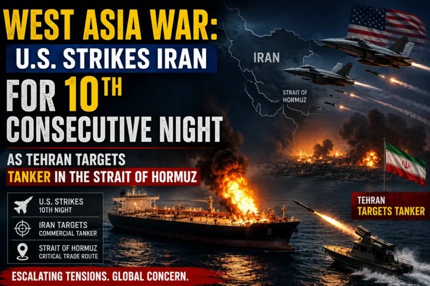 West Asia War: U.S. Strikes Iran for 10th Consecutive Night as Tehran Targets Tanker in the Strait of Hormuz