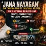 Thalapathy Vijay in Jana Nayagan highlighting the film's delayed theatrical release, censorship issues, legal challenges, and final release in 2026.