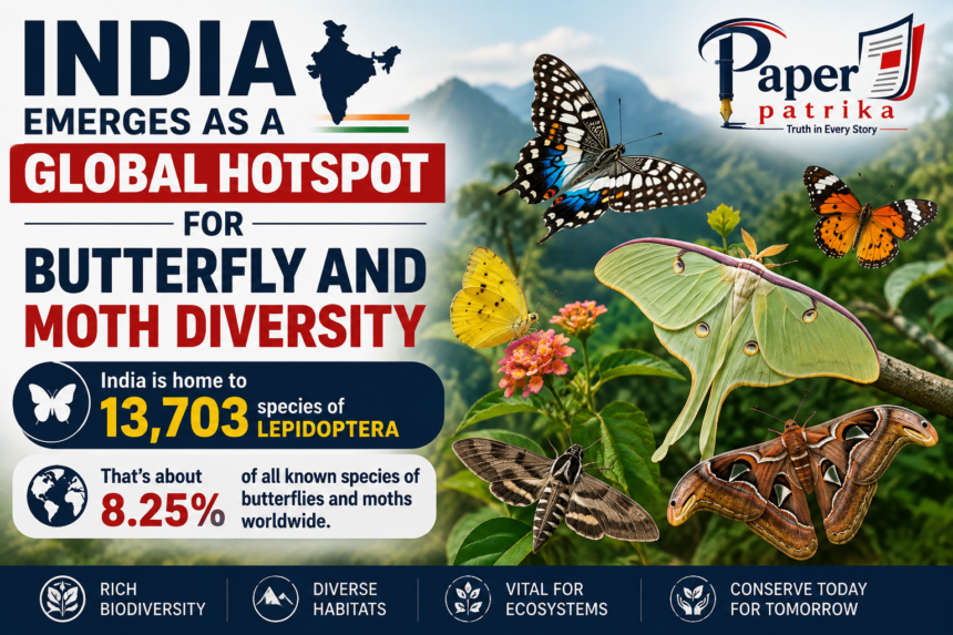 Colorful butterflies and moths representing India's rich Lepidoptera diversity and biodiversity.