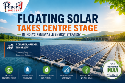 Floating solar panels installed on an Indian reservoir supporting India's renewable energy strategy.