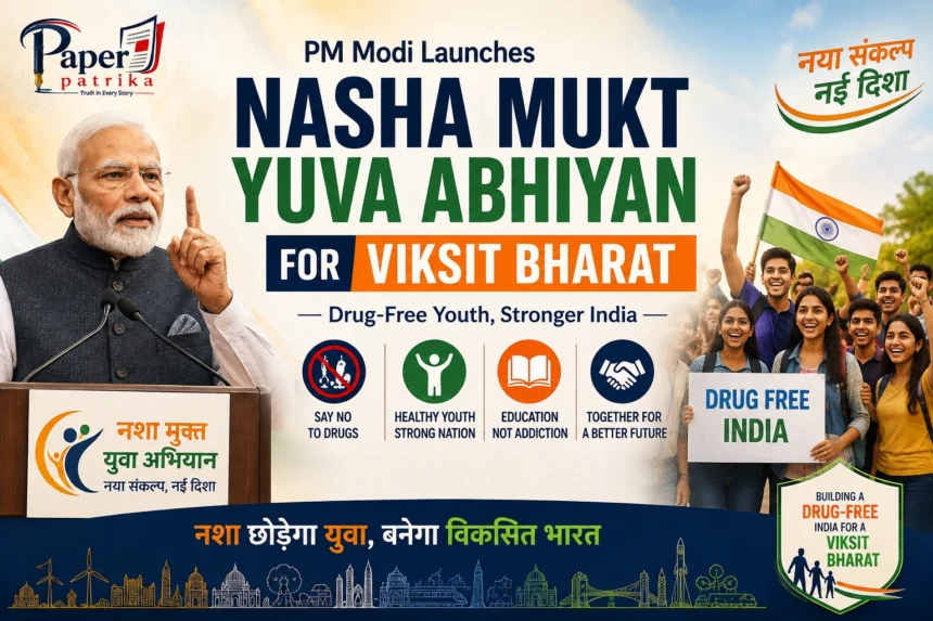 Prime Minister Narendra Modi launches the Nasha Mukt Yuva Abhiyan to promote a drug-free India and achieve the vision of Viksit Bharat.